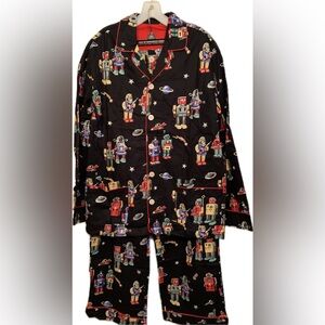 NWOT Vintage Nick & Nora Robots Print Pajama Set Long Sleeve Top + Pants Playful